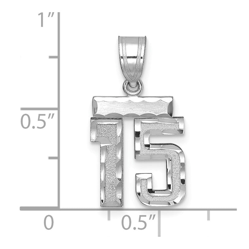 14k White Goldw Small Brushed Diamond-cut Number 15 Charm