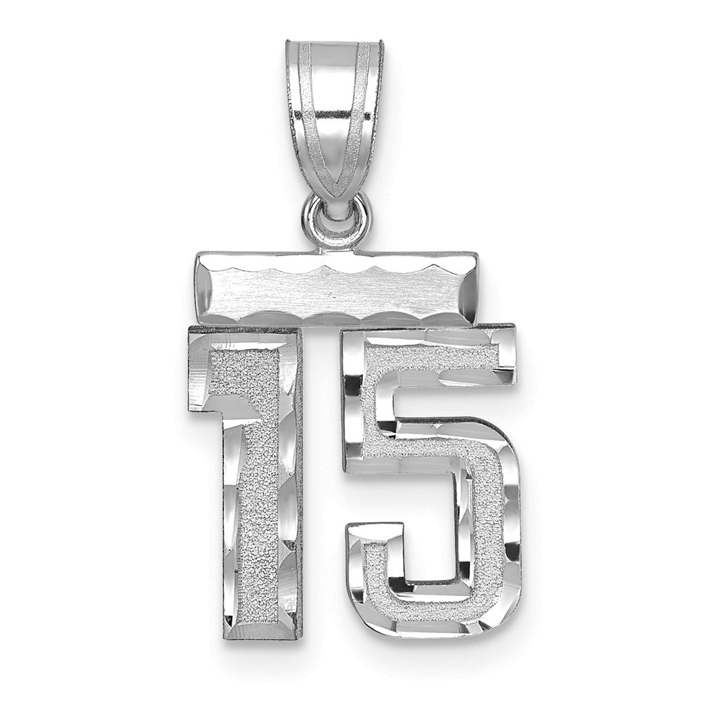 14k White Goldw Small Brushed Diamond-cut Number 15 Charm