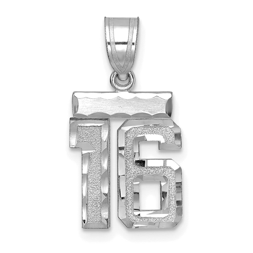 14k White Goldw Small Brushed Diamond-cut Number 16 Charm