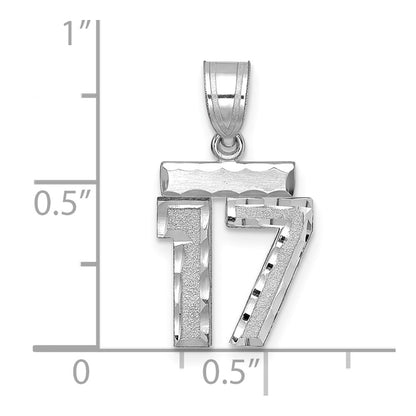14k White Goldw Small Brushed Diamond-cut Number 17 Charm