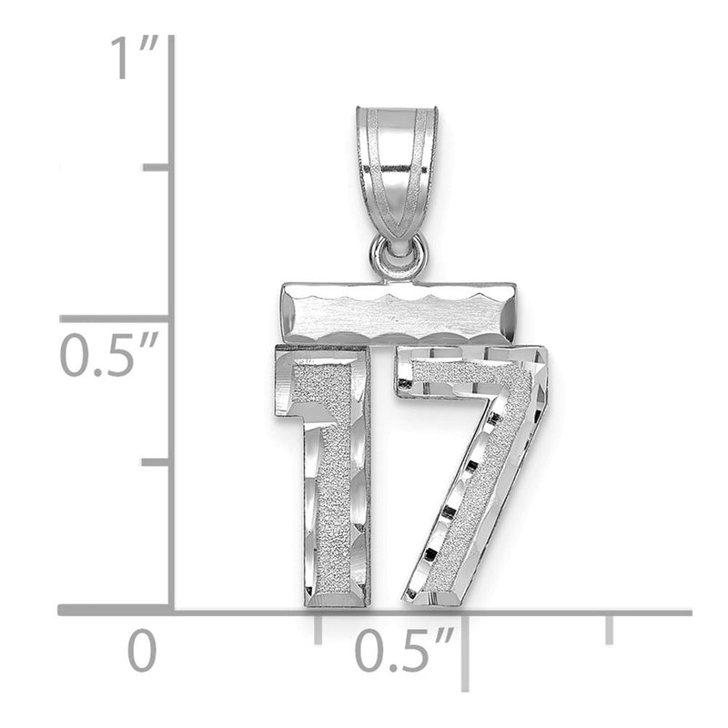 14k White Goldw Small Brushed Diamond-cut Number 17 Charm