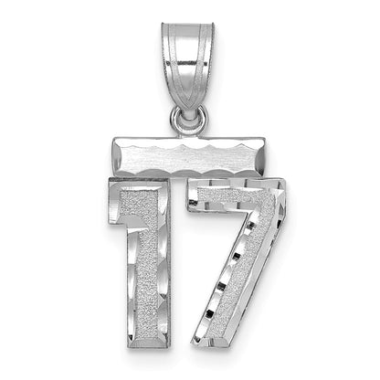14k White Goldw Small Brushed Diamond-cut Number 17 Charm