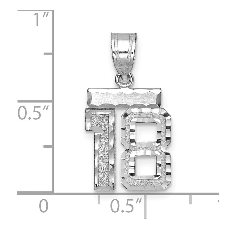 14k White Goldw Small Brushed Diamond-cut Number 18 Charm