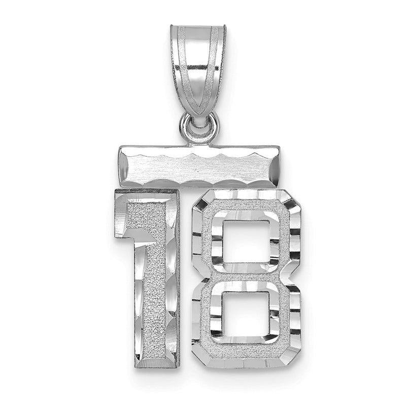 14k White Goldw Small Brushed Diamond-cut Number 18 Charm