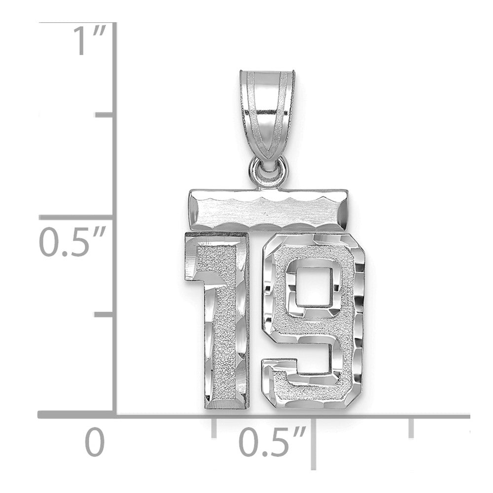 14k White Goldw Small Brushed Diamond-cut Number 19 Charm