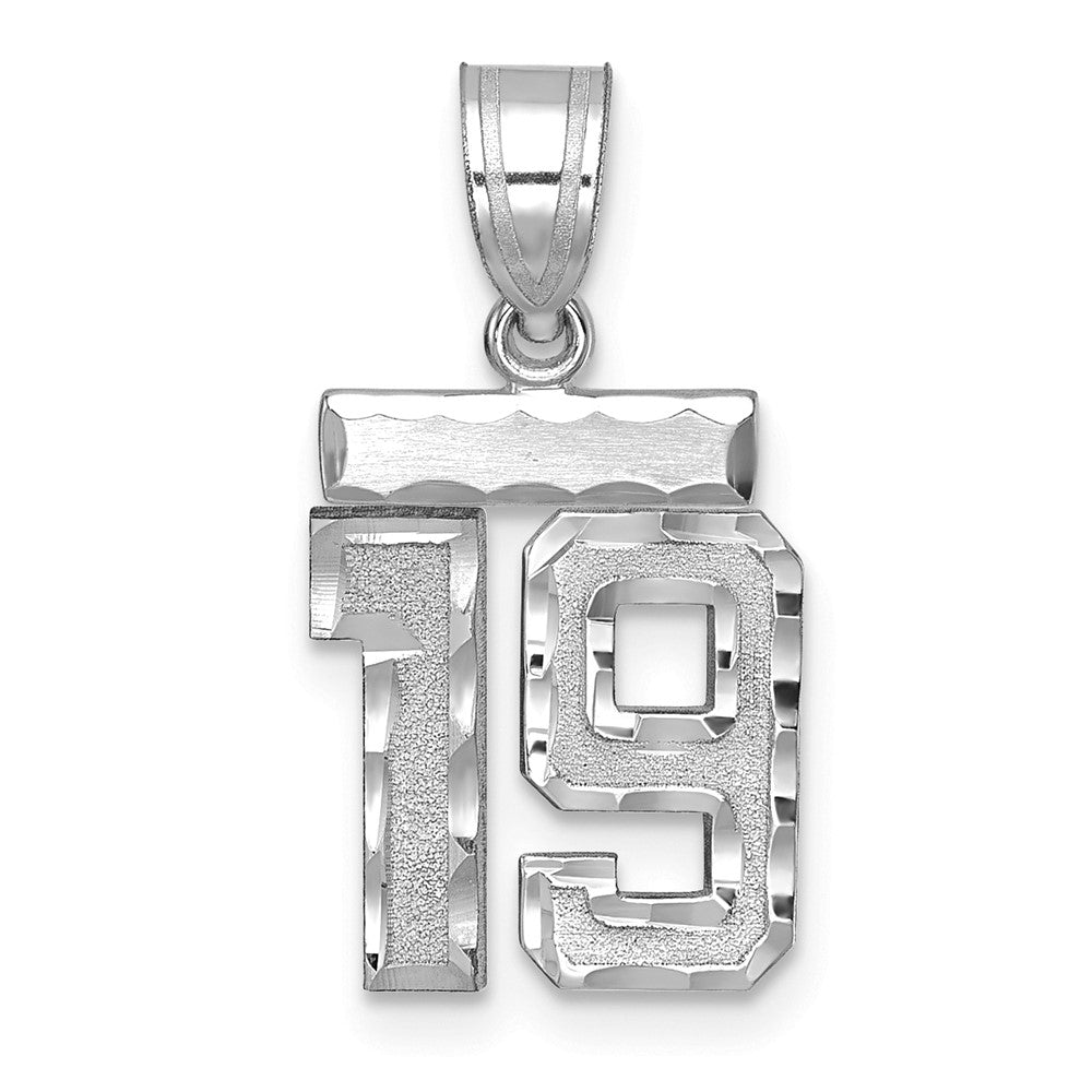 14k White Goldw Small Brushed Diamond-cut Number 19 Charm