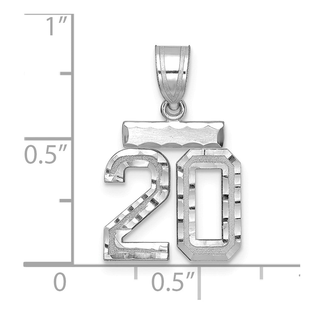 14k White Goldw Small Brushed Diamond-cut Number 20 Charm