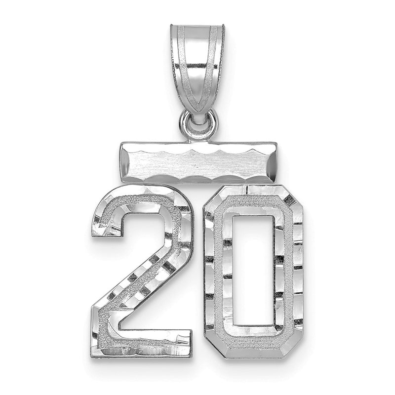 14k White Goldw Small Brushed Diamond-cut Number 20 Charm