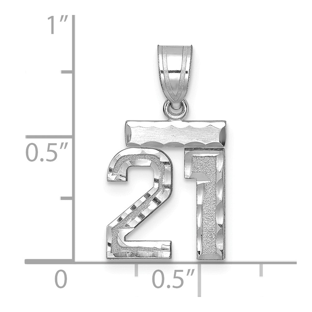 14k White Goldw Small Brushed Diamond-cut Number 21 Charm