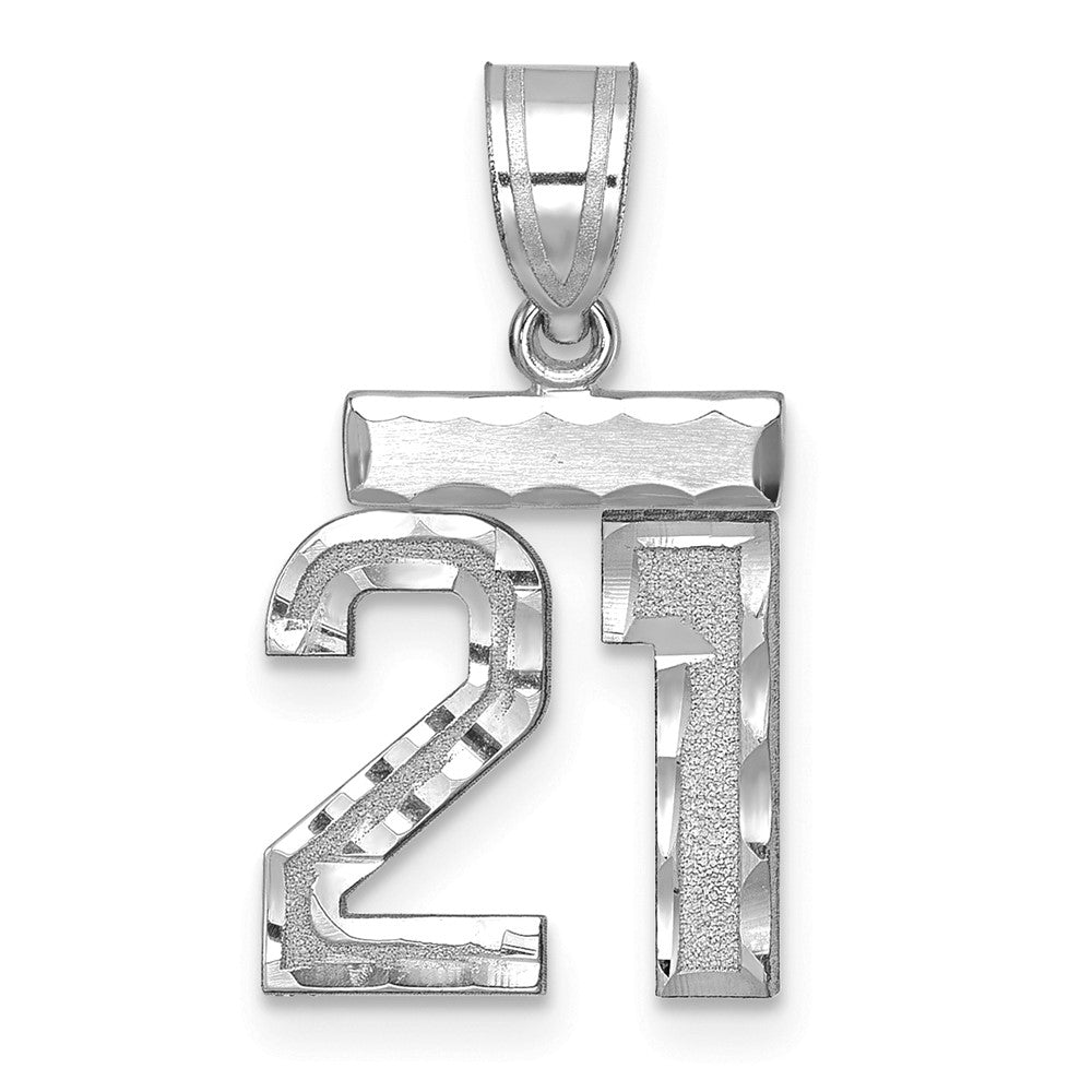 14k White Goldw Small Brushed Diamond-cut Number 21 Charm
