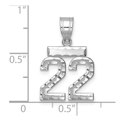 14k White Goldw Small Brushed Diamond-cut Number 22 Charm