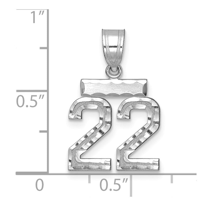 14k White Goldw Small Brushed Diamond-cut Number 22 Charm