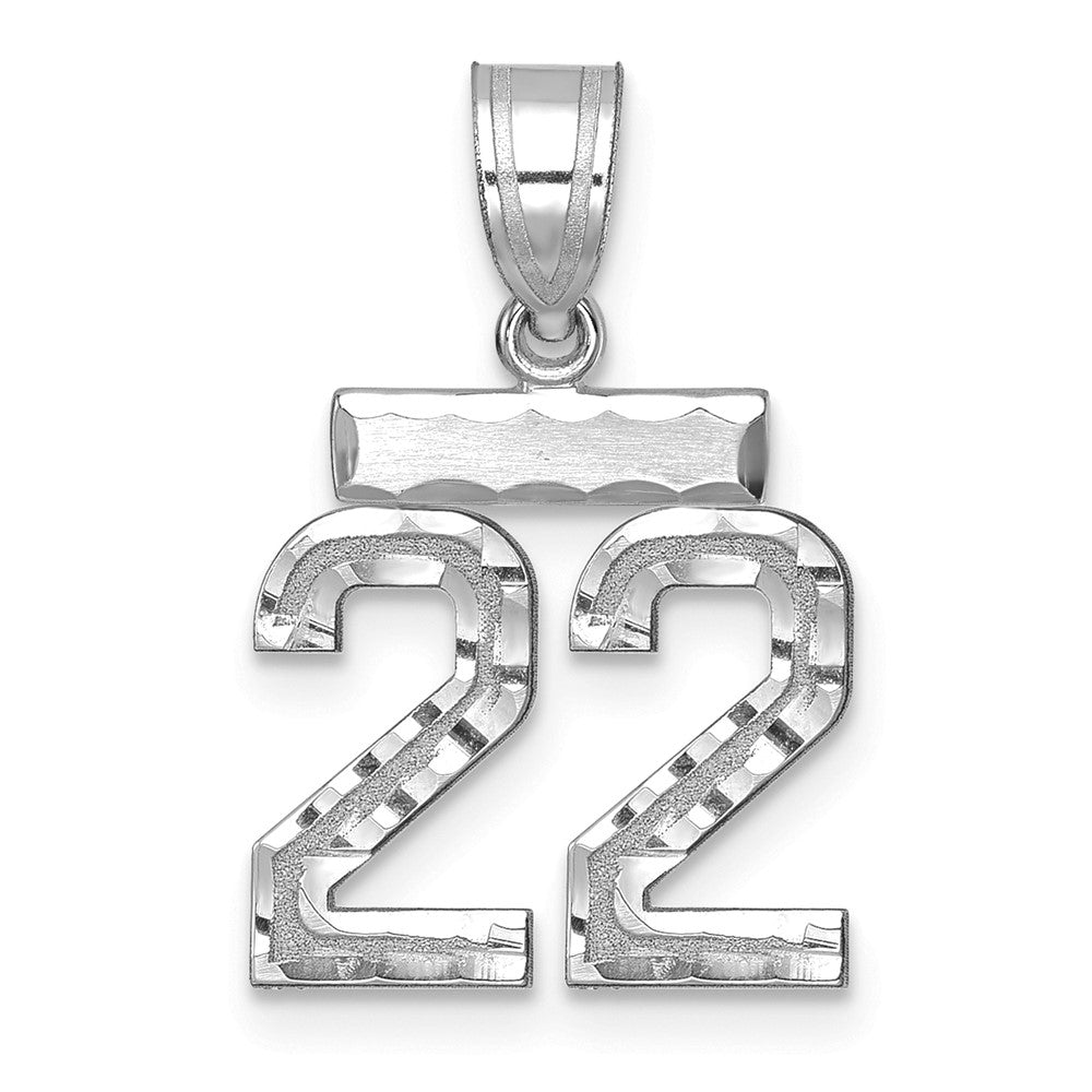 14k White Goldw Small Brushed Diamond-cut Number 22 Charm