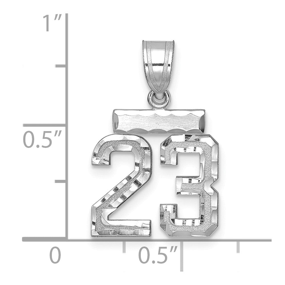 14k White Goldw Small Brushed Diamond-cut Number 23 Charm