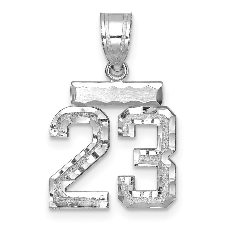 14k White Goldw Small Brushed Diamond-cut Number 23 Charm