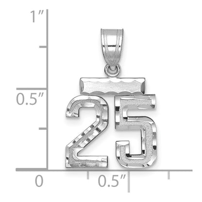 14k White Goldw Small Brushed Diamond-cut Number 25 Charm