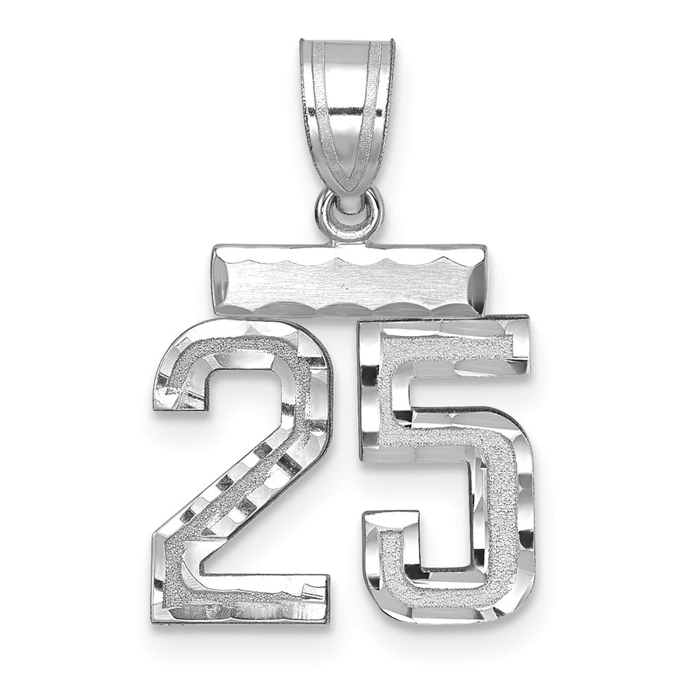 14k White Goldw Small Brushed Diamond-cut Number 25 Charm