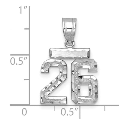 14k White Goldw Small Brushed Diamond-cut Number 26 Charm