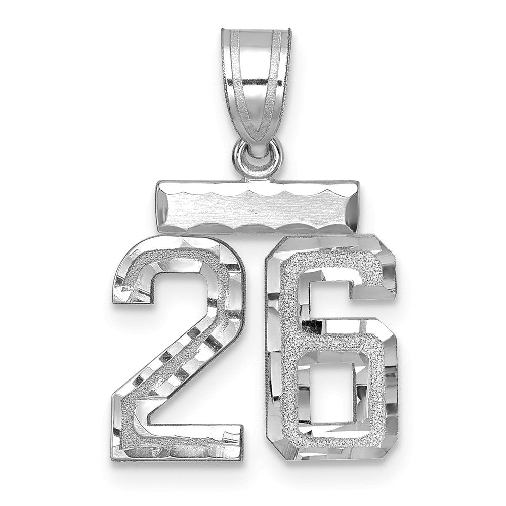 14k White Goldw Small Brushed Diamond-cut Number 26 Charm