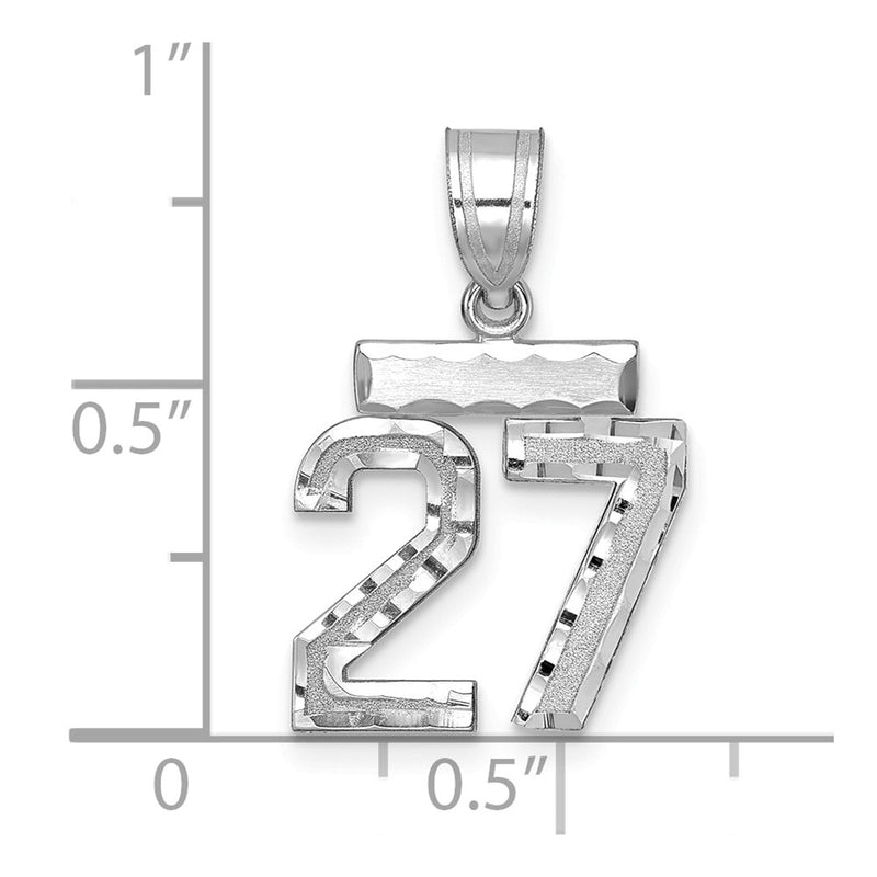 14k White Goldw Small Brushed Diamond-cut Number 27 Charm