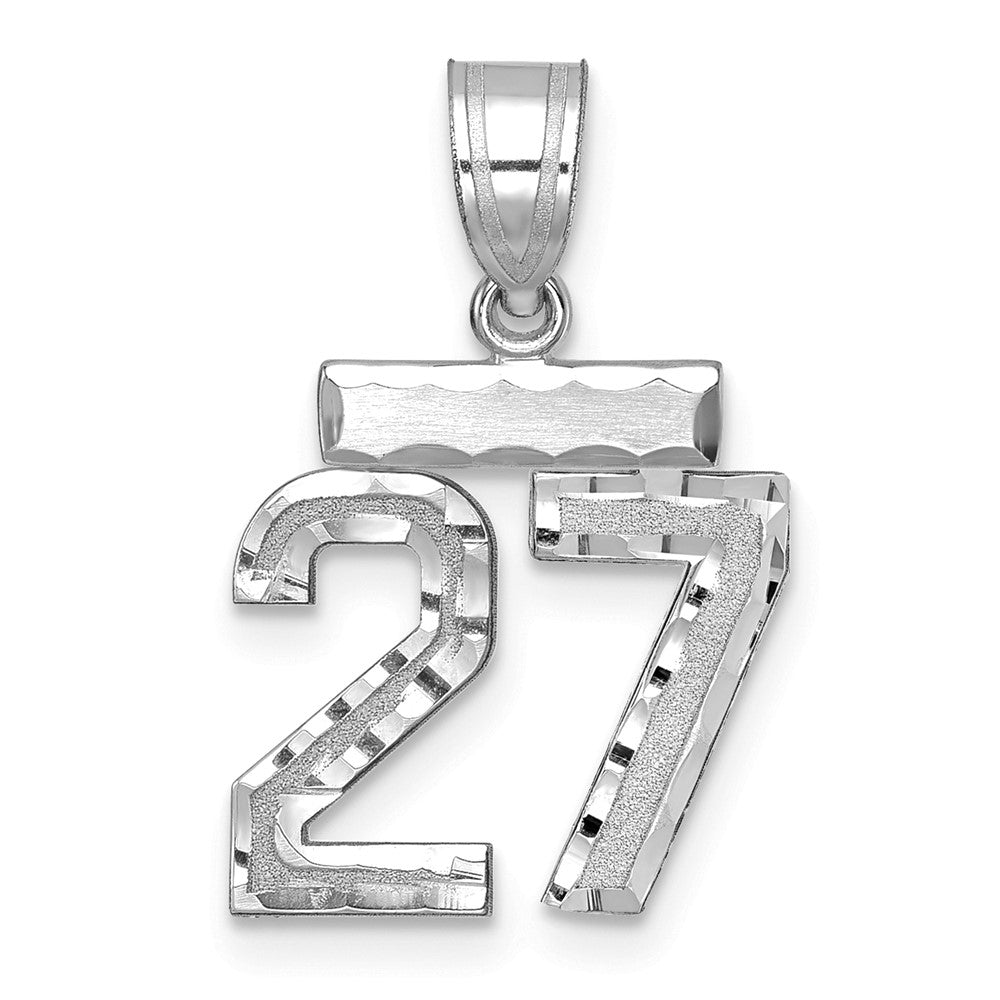 14k White Goldw Small Brushed Diamond-cut Number 27 Charm