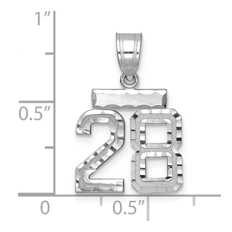 14k White Goldw Small Brushed Diamond-cut Number 28 Charm