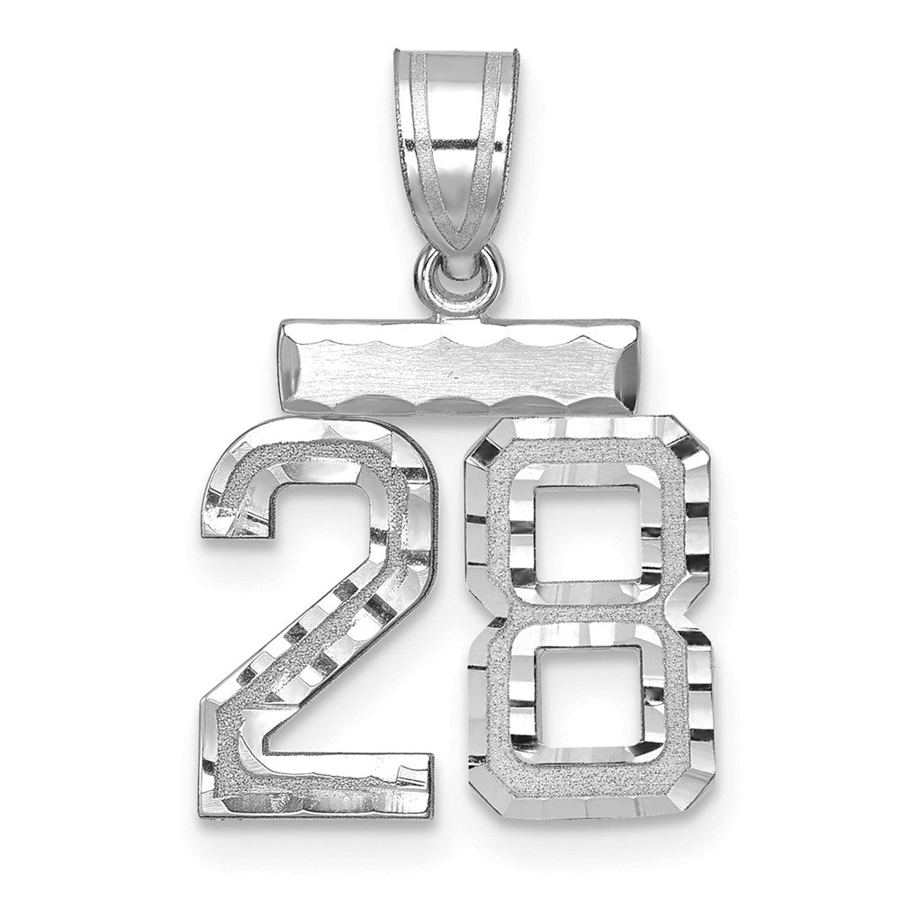 14k White Goldw Small Brushed Diamond-cut Number 28 Charm