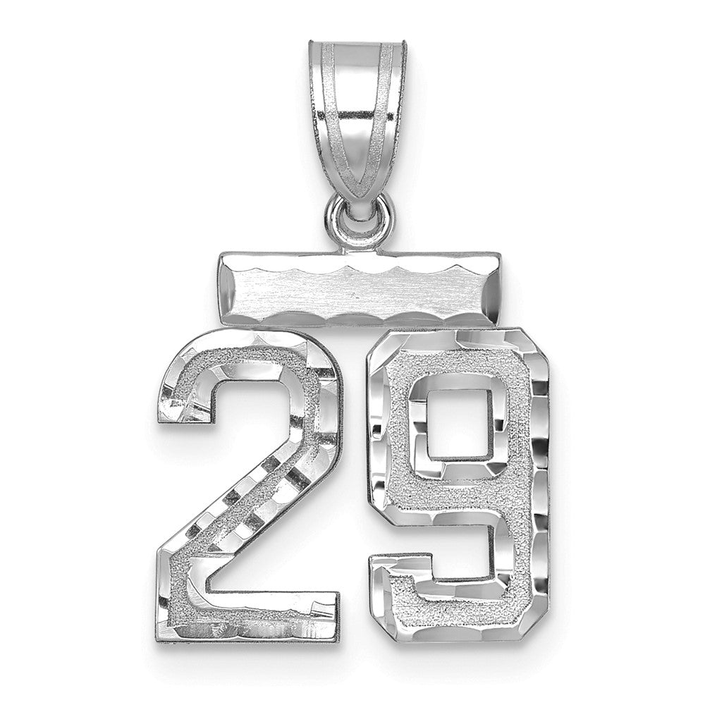 14k White Goldw Small Brushed Diamond-cut Number 29 Charm