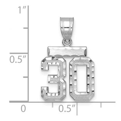 14k White Goldw Small Brushed Diamond-cut Number 30 Charm