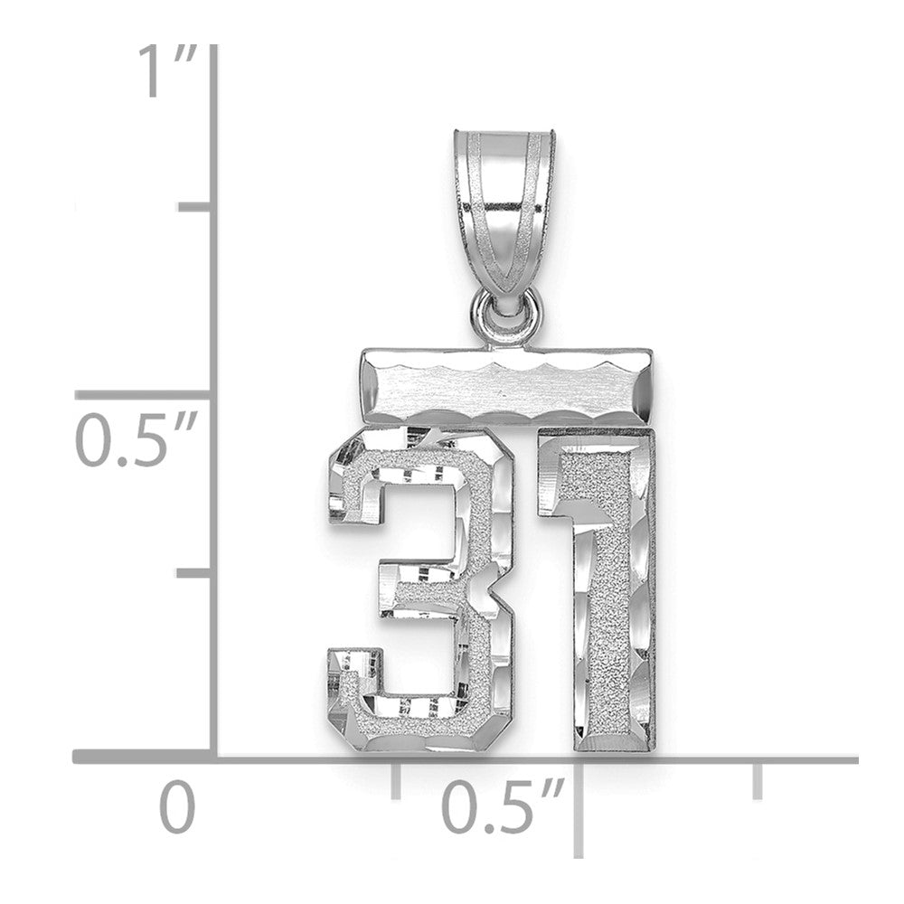14k White Goldw Small Brushed Diamond-cut Number 31 Charm
