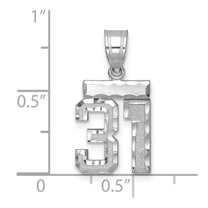 14k White Goldw Small Brushed Diamond-cut Number 31 Charm