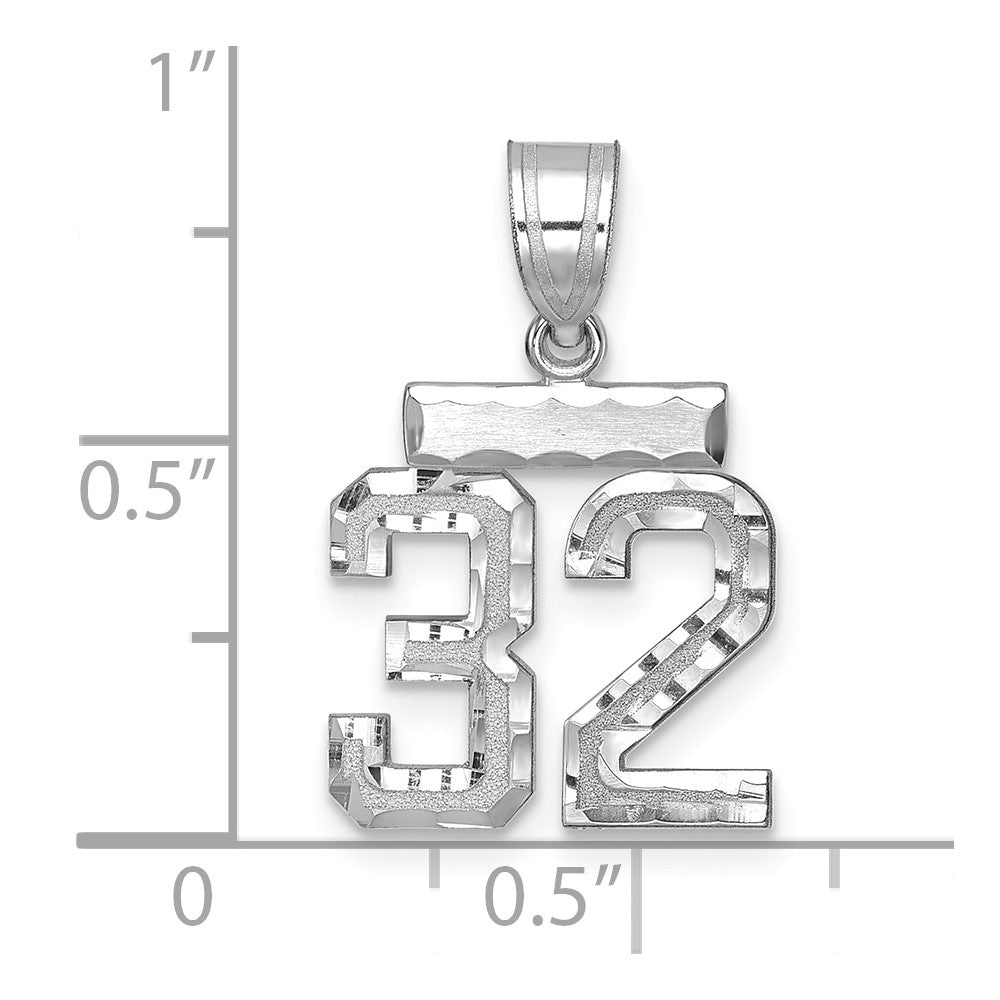 14k White Goldw Small Brushed Diamond-cut Number 32 Charm
