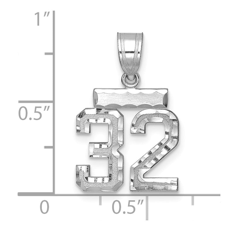 14k White Goldw Small Brushed Diamond-cut Number 32 Charm