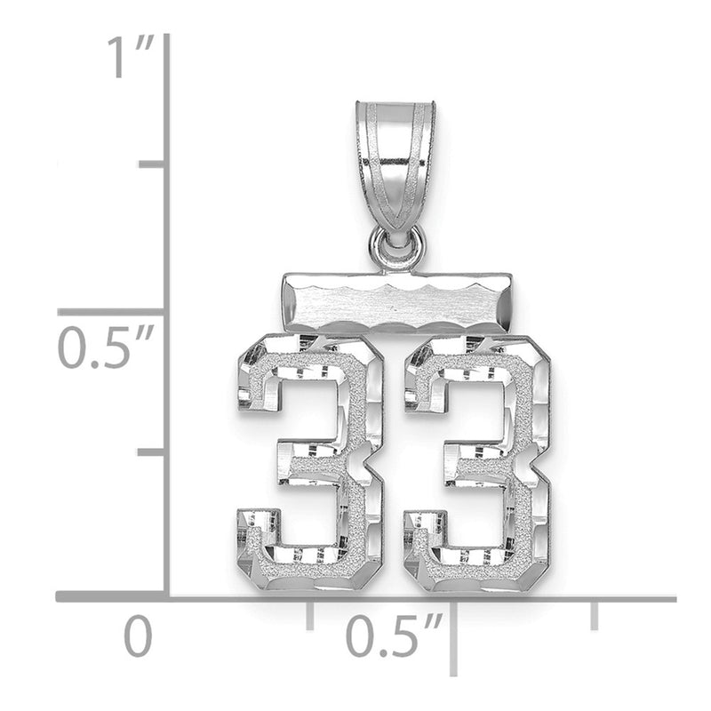 14k White Goldw Small Brushed Diamond-cut Number 33 Charm