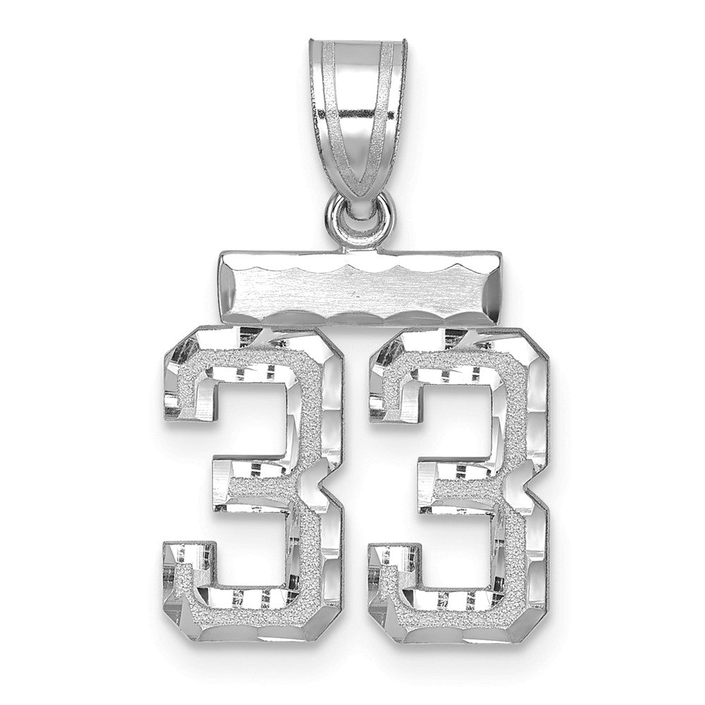 14k White Goldw Small Brushed Diamond-cut Number 33 Charm