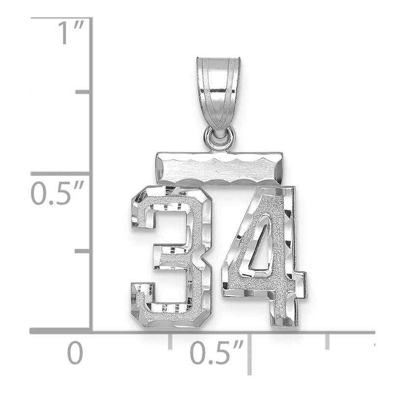 14k White Goldw Small Brushed Diamond-cut Number 34 Charm