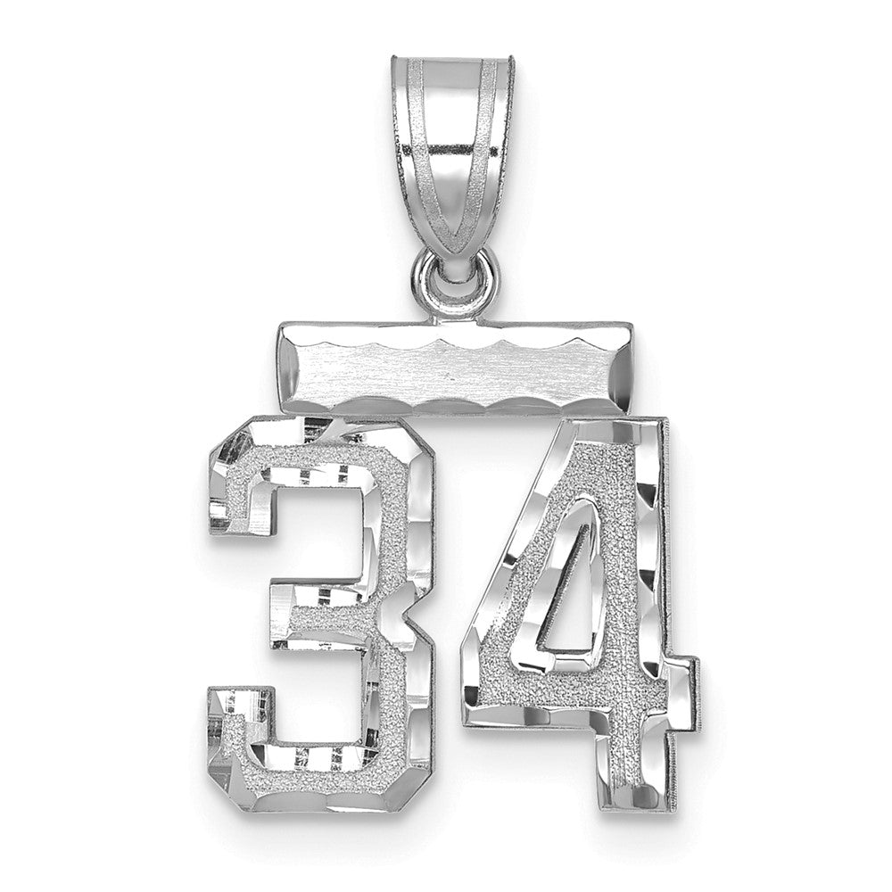 14k White Goldw Small Brushed Diamond-cut Number 34 Charm