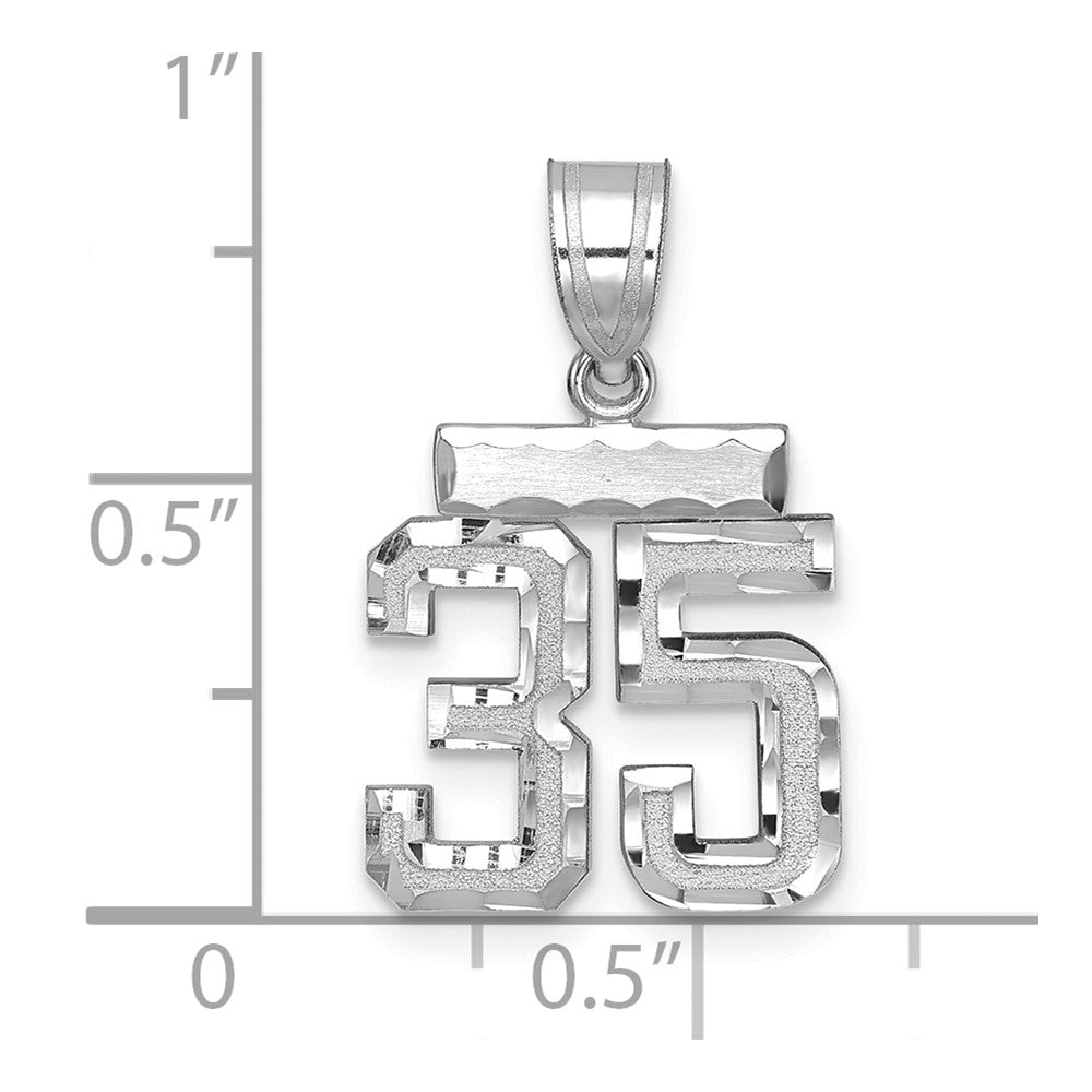 14k White Goldw Small Brushed Diamond-cut Number 35 Charm