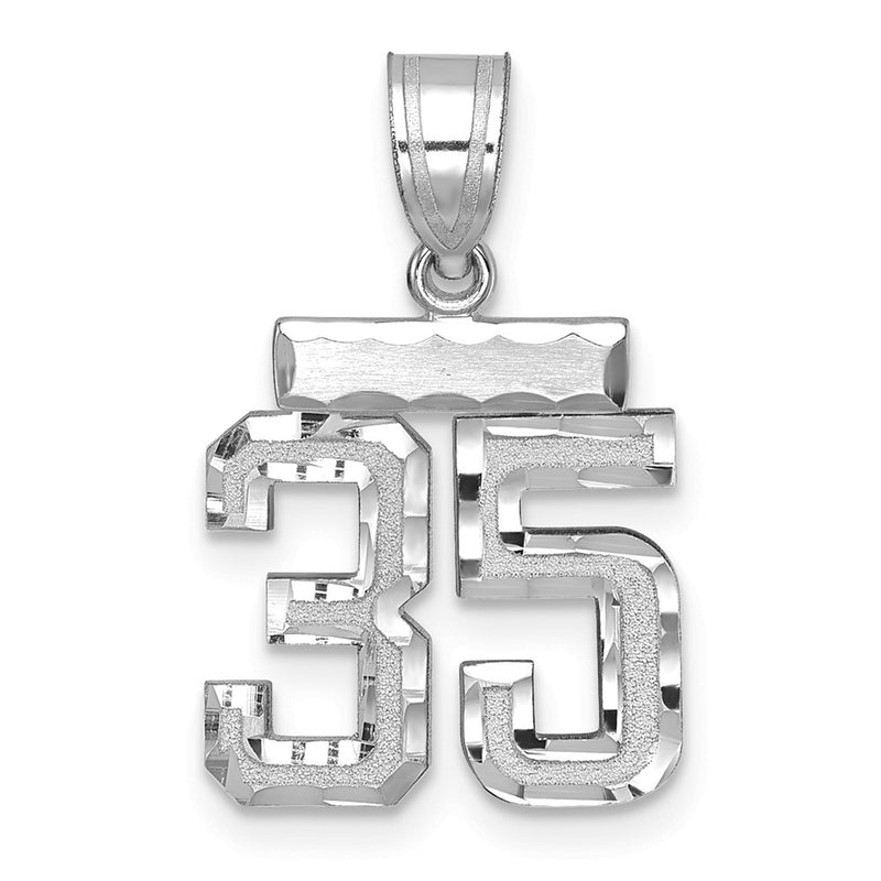 14k White Goldw Small Brushed Diamond-cut Number 35 Charm