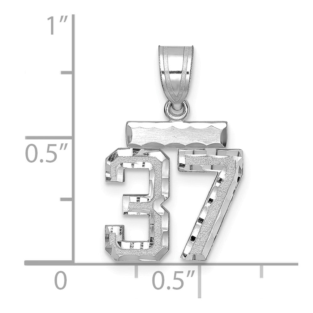 14k White Goldw Small Brushed Diamond-cut Number 37 Charm