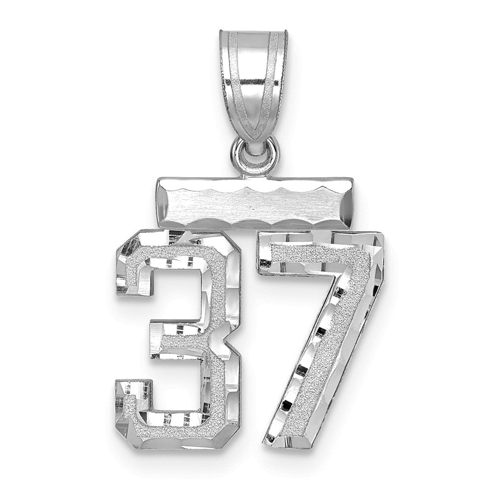 14k White Goldw Small Brushed Diamond-cut Number 37 Charm