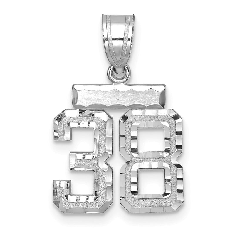 14k White Goldw Small Brushed Diamond-cut Number 38 Charm