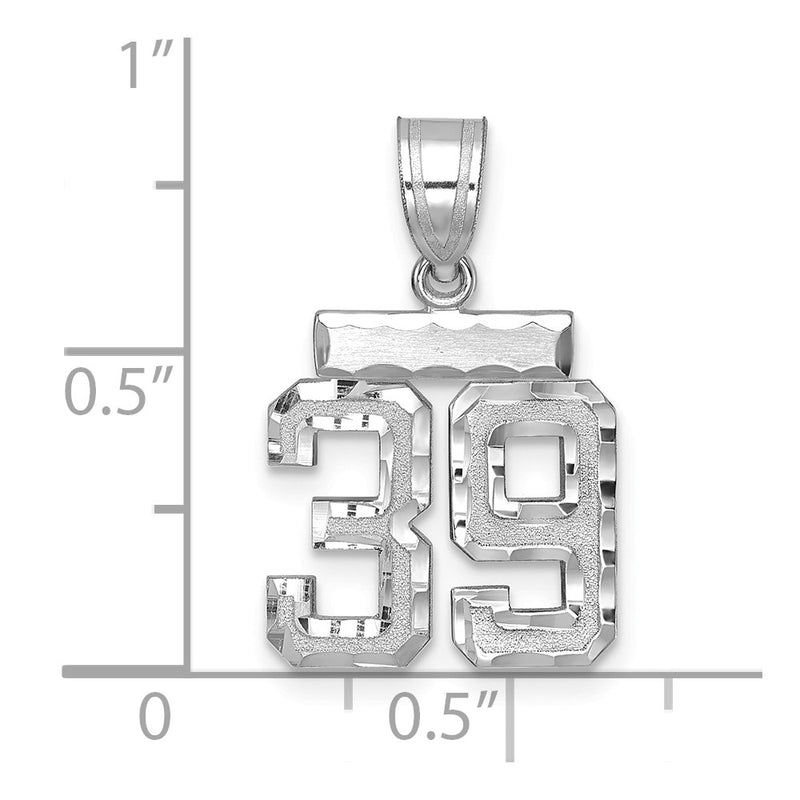 14k White Goldw Small Brushed Diamond-cut Number 39 Charm