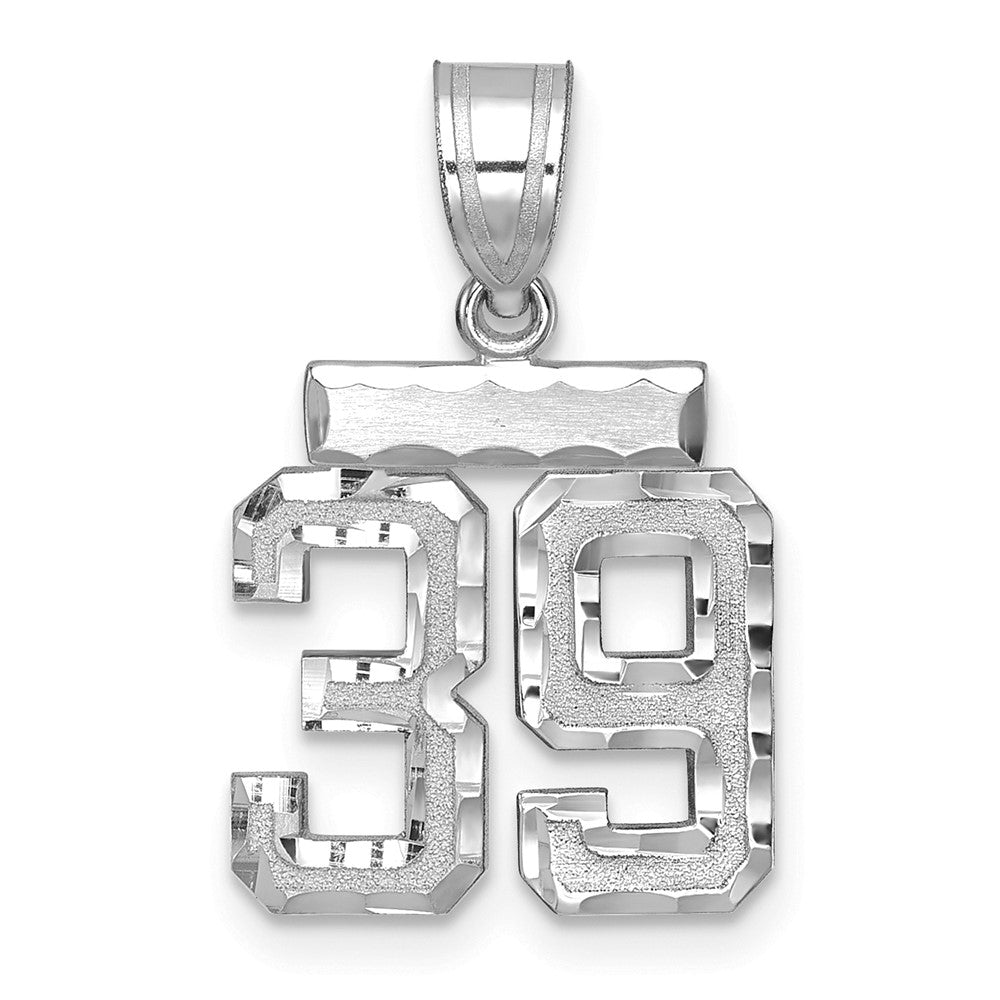 14k White Goldw Small Brushed Diamond-cut Number 39 Charm