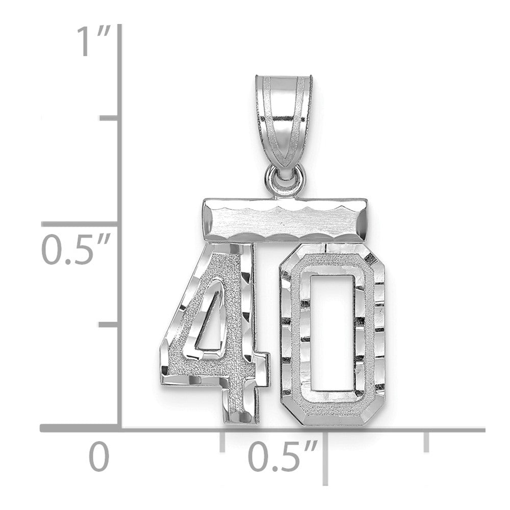 14k White Goldw Small Brushed Diamond-cut Number 40 Charm