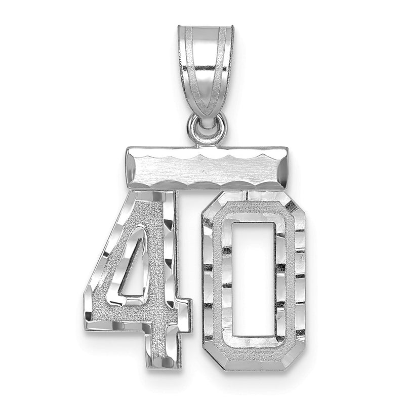 14k White Goldw Small Brushed Diamond-cut Number 40 Charm