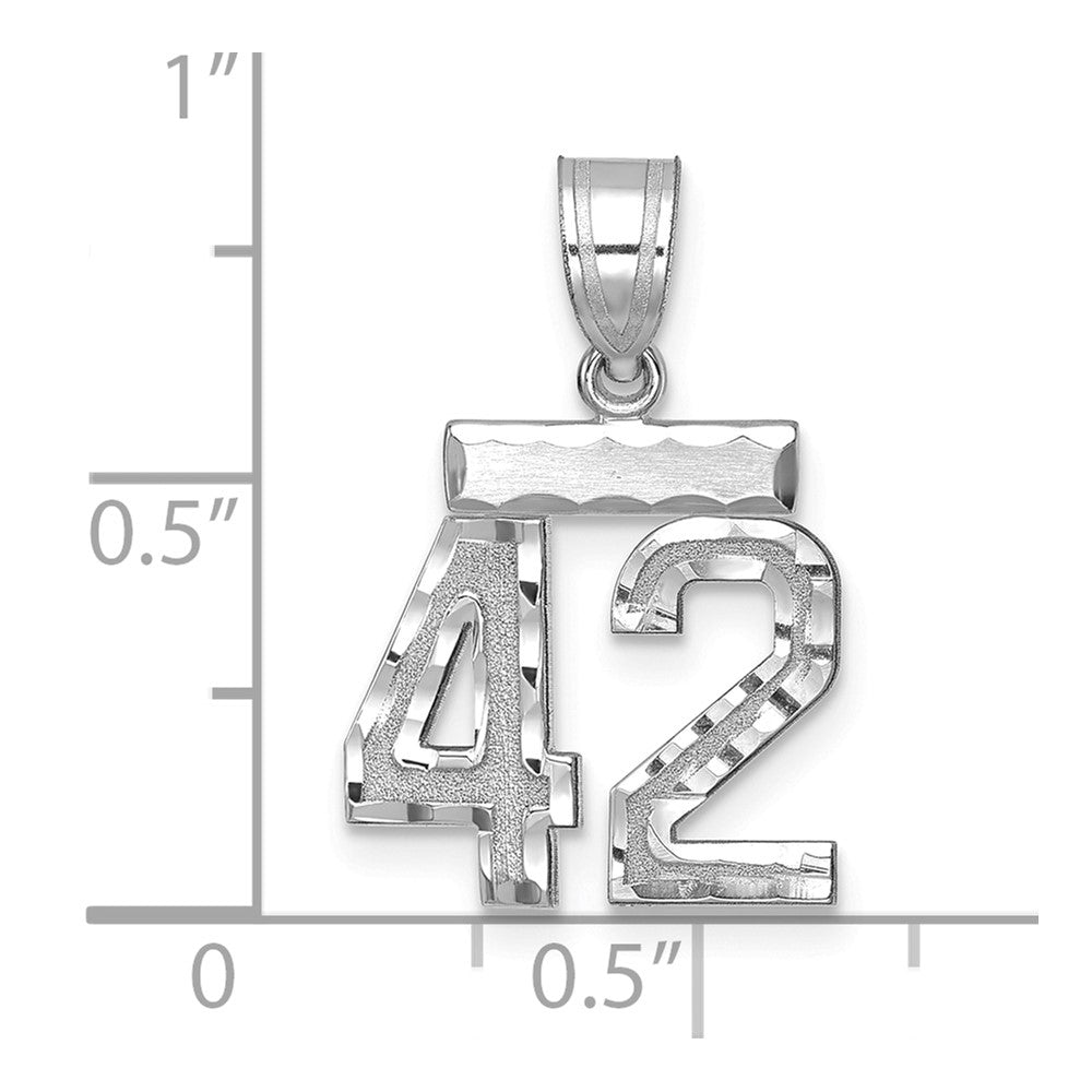 14k White Goldw Small Brushed Diamond-cut Number 42 Charm