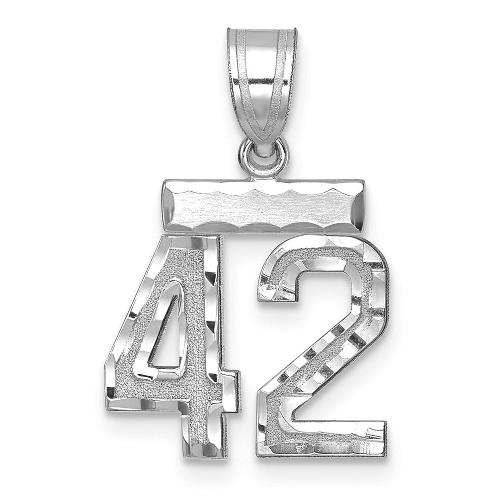 14k White Goldw Small Brushed Diamond-cut Number 42 Charm