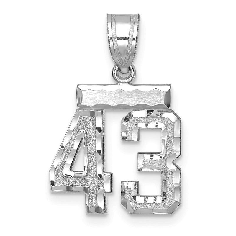 14k White Goldw Small Brushed Diamond-cut Number 43 Charm