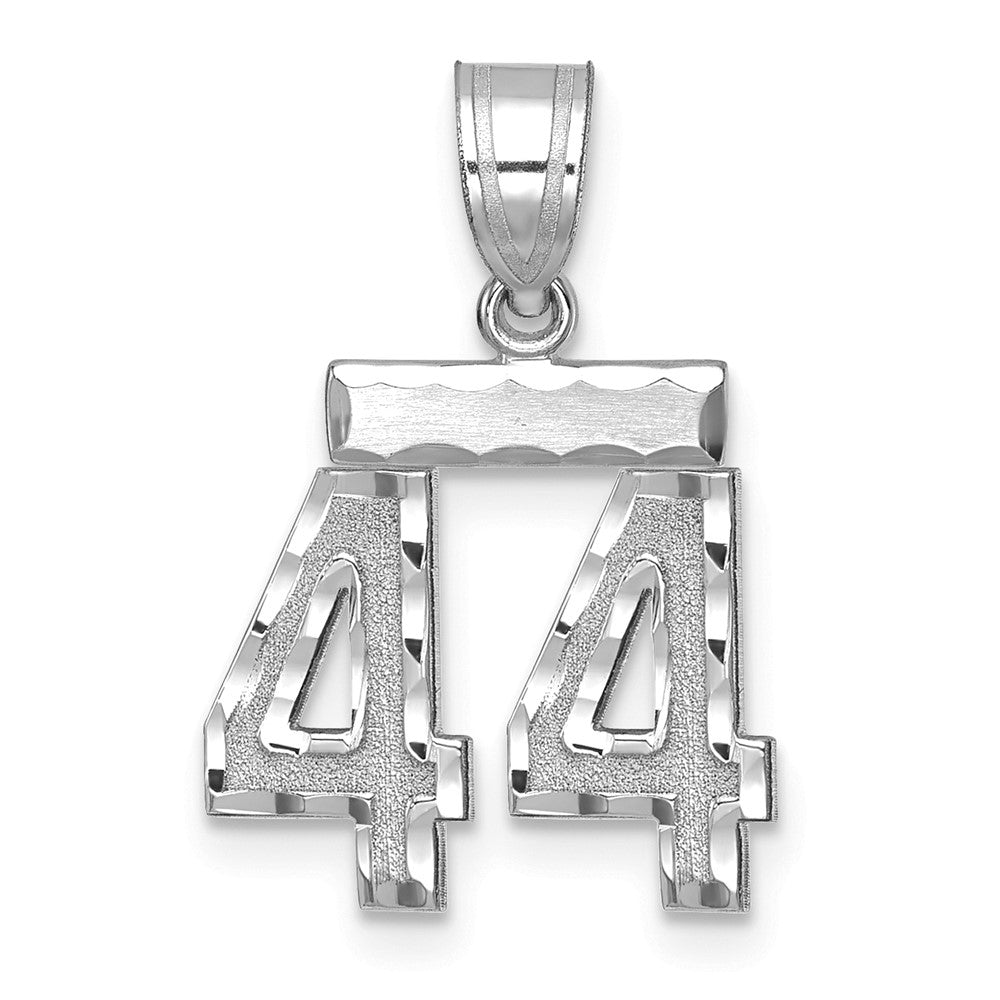 14k White Goldw Small Brushed Diamond-cut Number 44 Charm